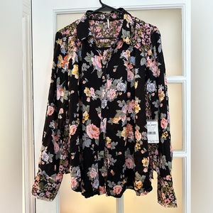 Free People black floral blouse NEW
